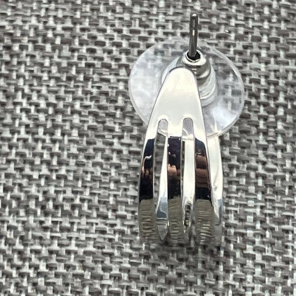 Hoop Pierced Earrings Silver Triple Shiny Simple Classic Retro Granny Soft Girl - Picture 6 of 6